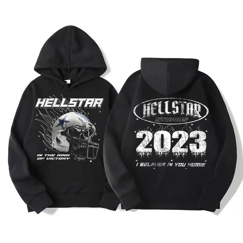 

Hellstar Graphic Printed Hoodie Men's and Women's Autumn/Winter Harajuku Hooded Sweatshirt Men's Vintage Large Jacket Street Wea