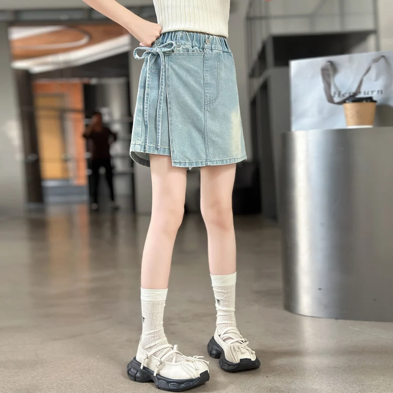 Kids shorts girls summer denim skirt shorts tether decoration casual sports 5-15 years old