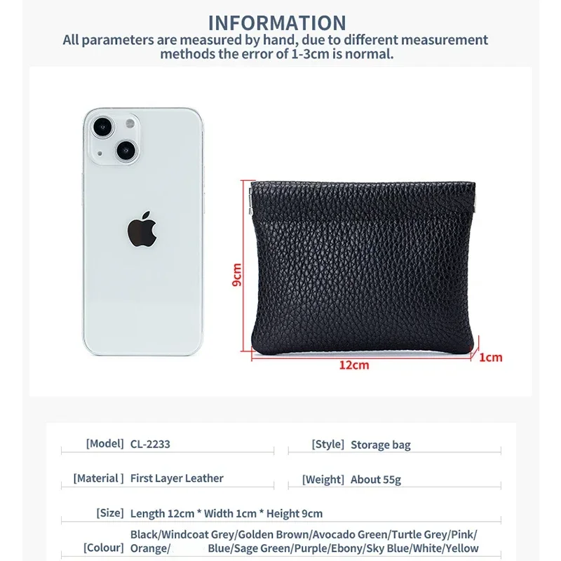 ETC Coin Purse Genuine Leather Compact Self-closing Storage Bag Mini Squeezed Earphone Lipstick Cosmetics Organizer Pouch Wallet