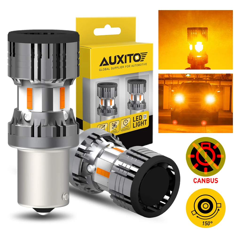 

AUXITO 2x No Hyper Flash PY21W BAU15S LED Canbus Turn Signal Light 1156 BA15S P21W T20 7440 W21W 12V LED Indicator Bulb With Fan