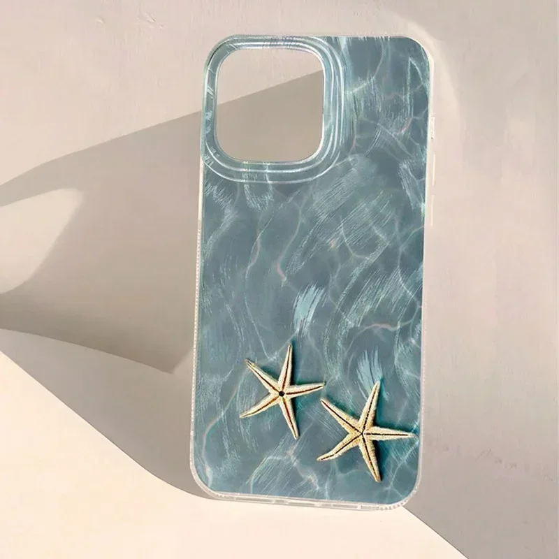 Luxury Ocean-Inspired Starfish & Whale Feather Texture Phone Case