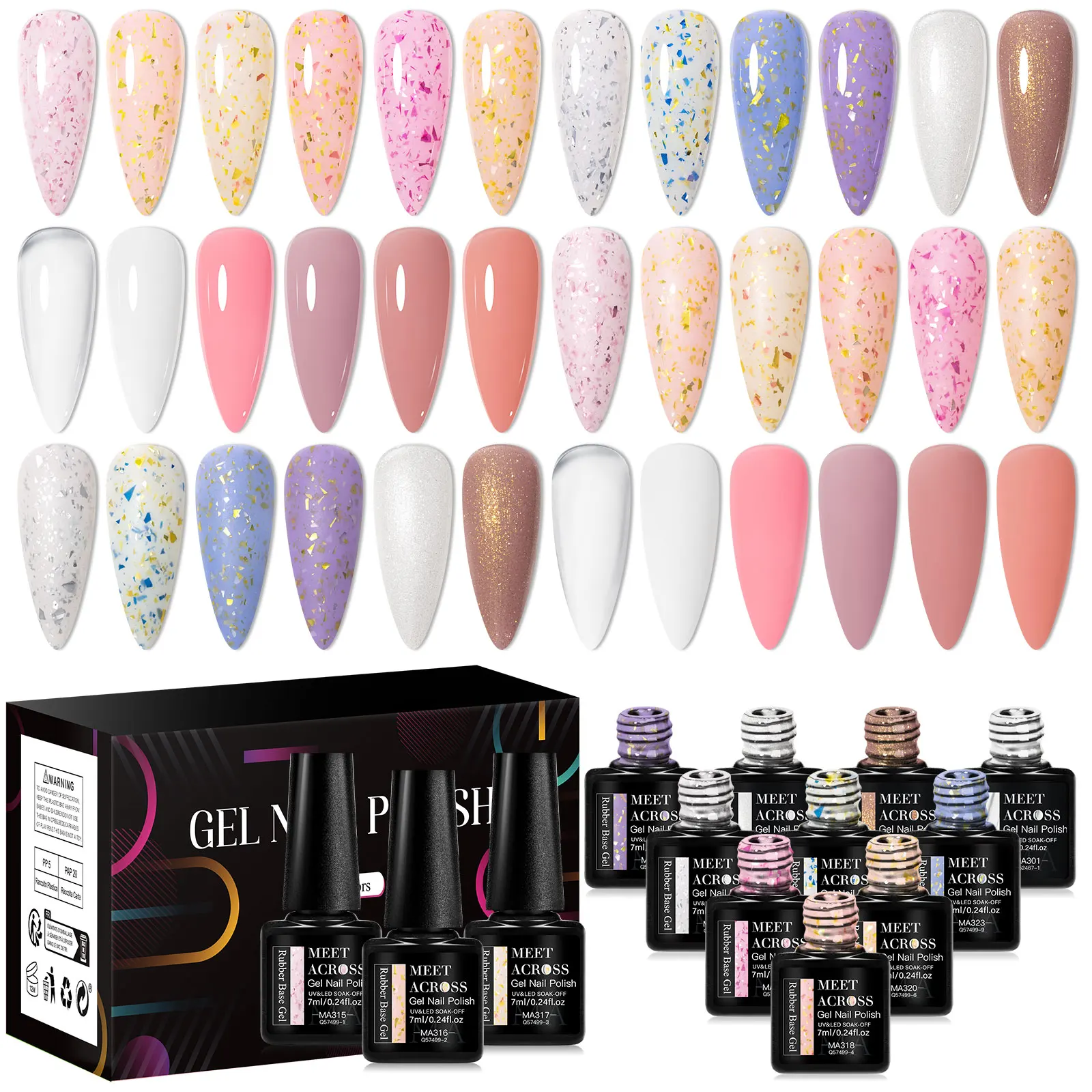 MEET ACROSS 18PCS/SET Extension Nail Gel Nude Pink Milkey White Glitter Semi Permanent Nail Art Gel Finger Prolong Varnish 2