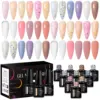 MEET ACROSS 18PCS/SET Extension Nail Gel Nude Pink Milkey White Glitter Semi Permanent Nail Art Gel Finger Prolong Varnish 2