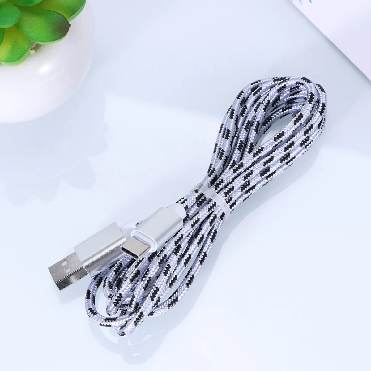 나일론 편조 USB 타입 C 케이블 2M 실버 고속 충전 데이터 동기화 코드 (S8, S8 플러스용)