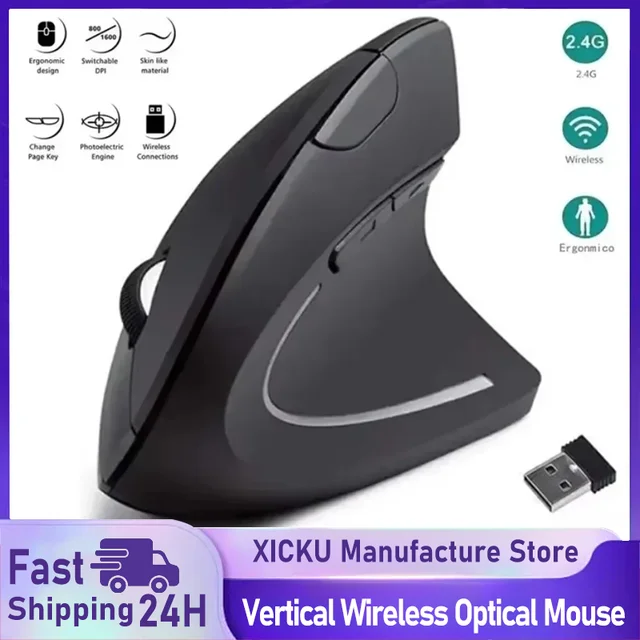 2.4GHz Wireless Vertical Mouse Ergonomic Optical Mice 3 Adjustable DPI 800/1200/1600 6 Buttons for Laptop PC Computer Desktop 1