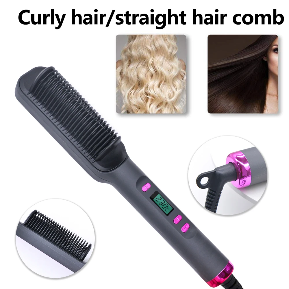 Curler hot comb 3 in 1 Hair Straightener Brush Heating Comb Straightener Electric Hair Straightening and Curly Iron Brush Comb 6
