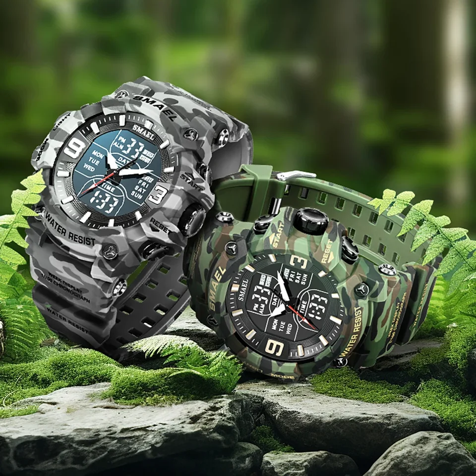 SMAEL Orologio sportivo militare impermeabile da uomo con visualizzazione della data, multifunzione, LED, allarme, cronometro, per uomo, Large Face