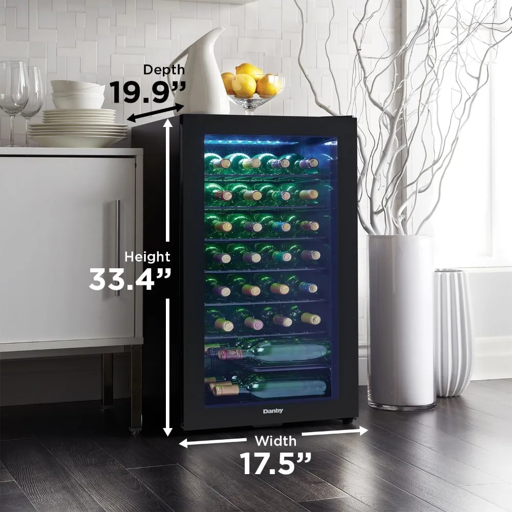 Free Standing Wine Cooler, Holds 36 Bottles, Single Zone Drinks Fridge with Glass Door-Beverage Chiller for Kitchen