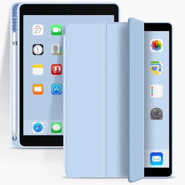 Case For 2021 iPad 10.2 7 8 9th 2018 2017 9.7 5th 6th Mini 5 2021 Pro 11 10.5 Air 3 4 Smart Cover With Pencil Holder Generation Sky Blue