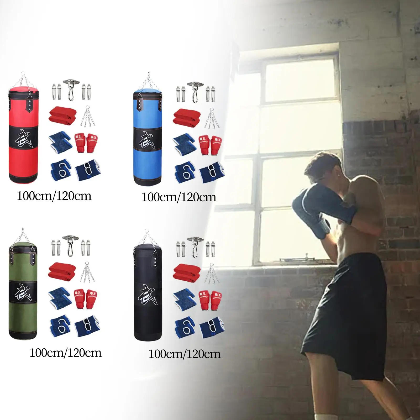 Boxing Bag with Chain Ankle Guards with Punching Gloves Fitness Punching Bag for Home Gym Kids Mma Martial Arts Kickboxing