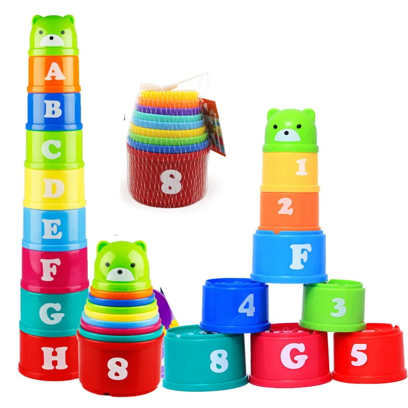 Educational Stacking Toys 9PCS/Set Funny Rainbow Cups Stacking Tower For Kids Boys and Girls