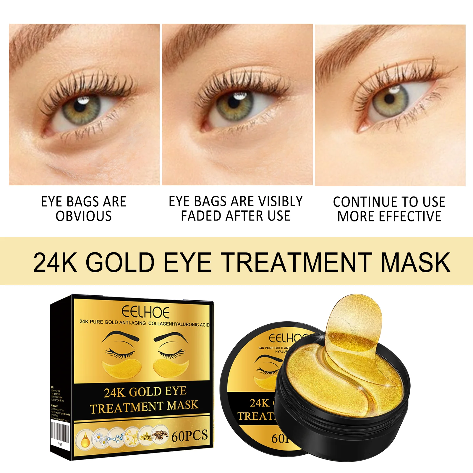 24K Gold Eye Masks Moisturizing Anti Aging Patches