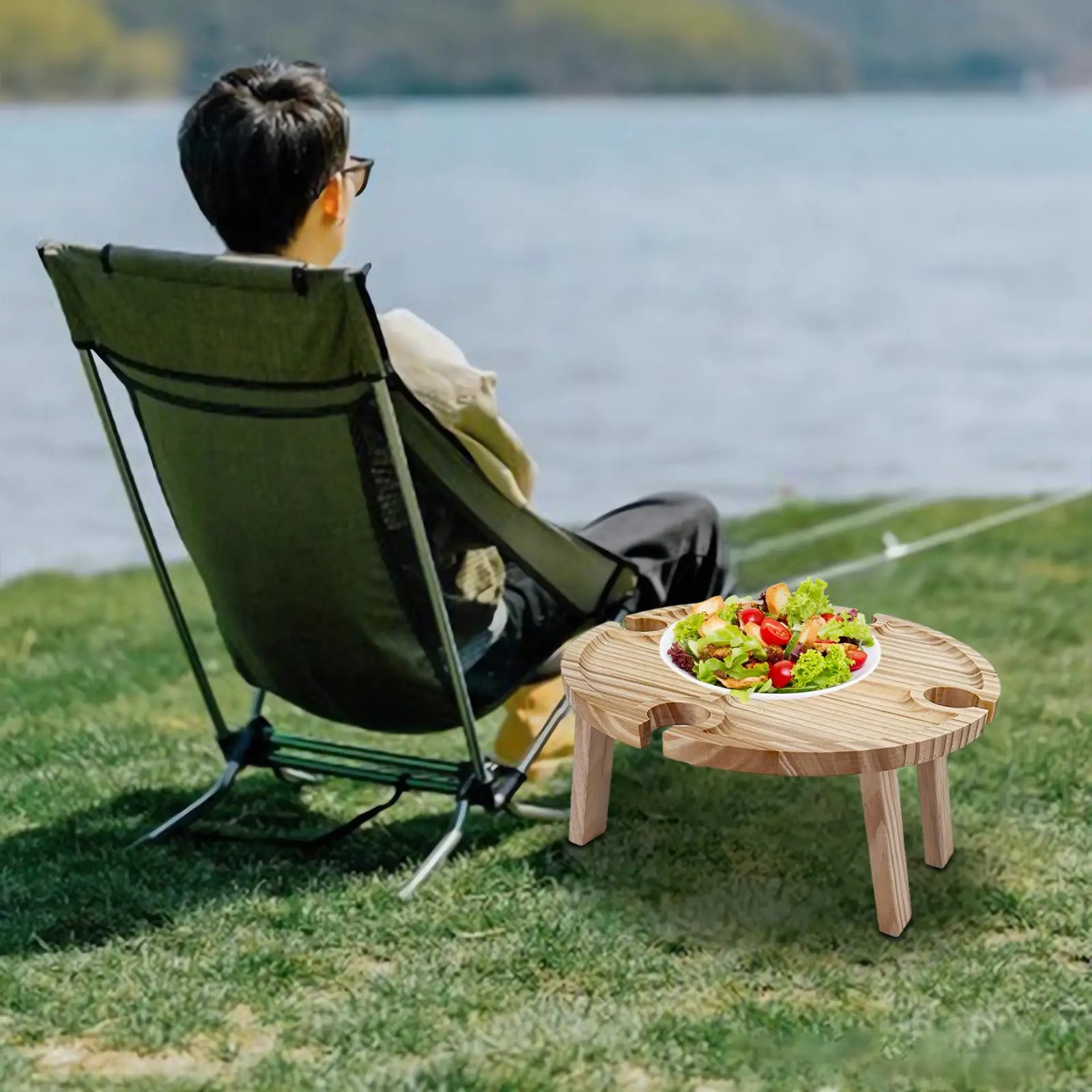 Portable Picnic Table with Glass Holder Foldable Practical Picnic Essentials Mini Picnic Table for Cooking Beach Fishing