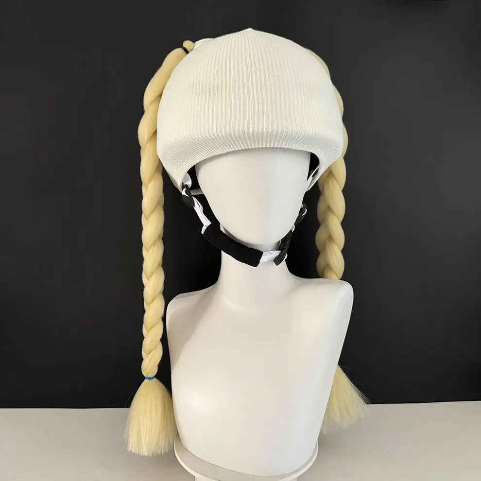 Ski Helmet Dual Pigtail Ponytail Headgear Wig Braids Hats Motorcycle Helmet Knitted Hood for Women Decoration
