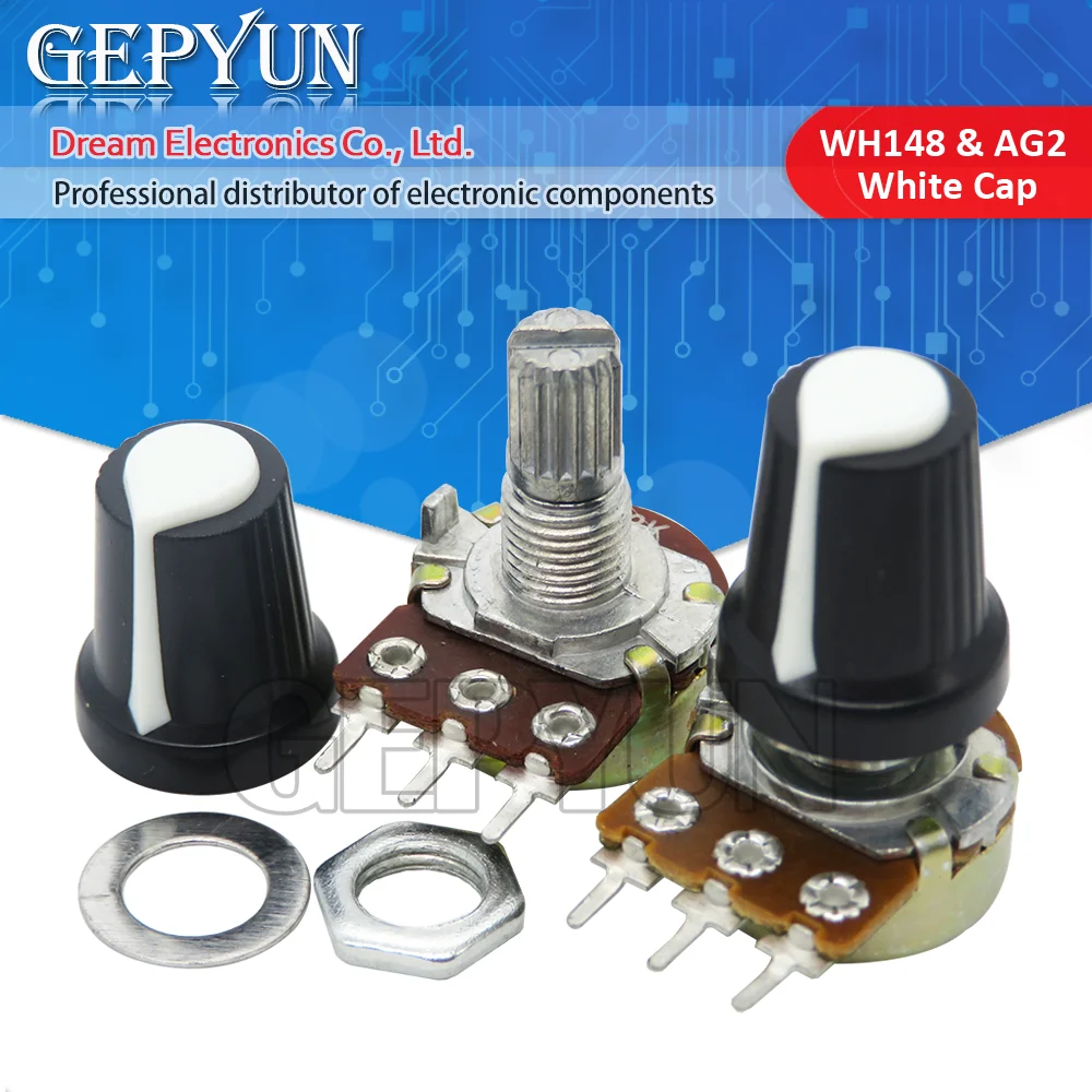 1 Sets WH148 1K 10K 20K 50K 100K 500K Ohm 15mm 3 Pin Linear Taper Rotary Potentiometer Resistor For Arduino With AG2 White Cap