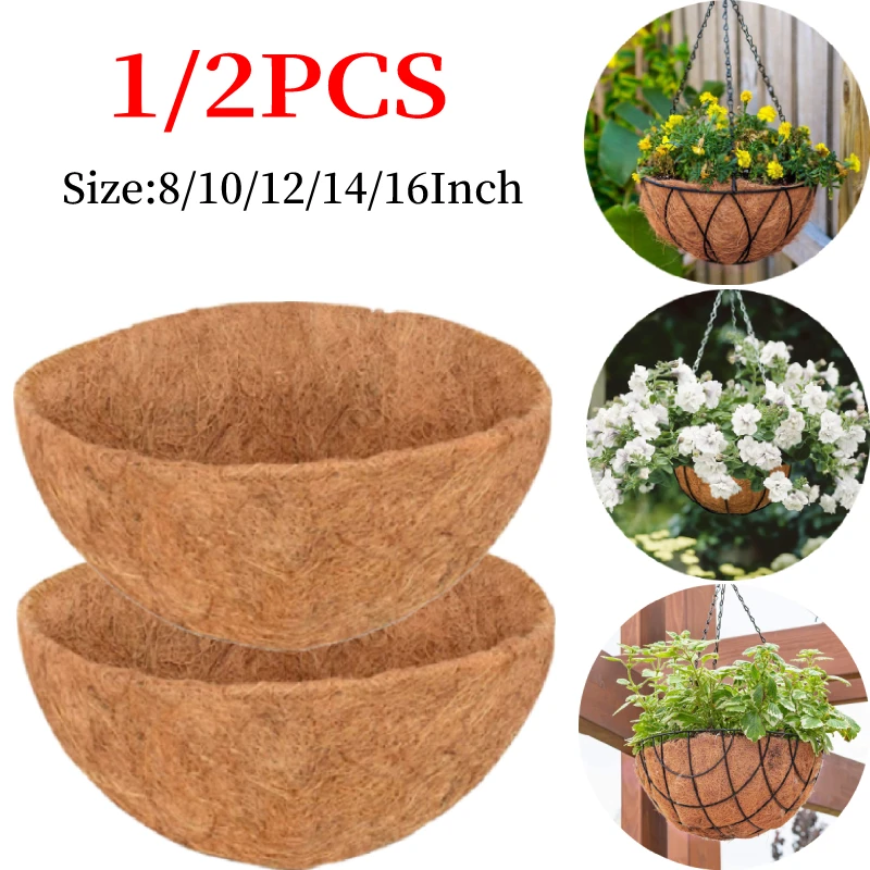 1/2pcs Natural Round Hanging Basket Liner Wall Decoration Coconut Fiber Liner Multifunctional Waterproof Breathable for Garden