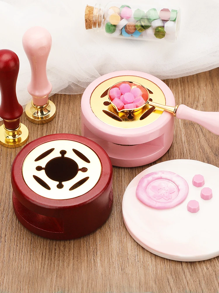 Description Picture 3 of item1set Lacquer Seal Furnace With Spoon Hollowed Out Circle Metal Sheet Wood For Stamping Lacquer Wax Melting Tool