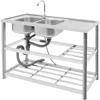 Commercial Stainless Steel Sink Freestanding Utility Sink with Faucet Kitchen Sinks Freestanding with Cabinet Double Bowl 6