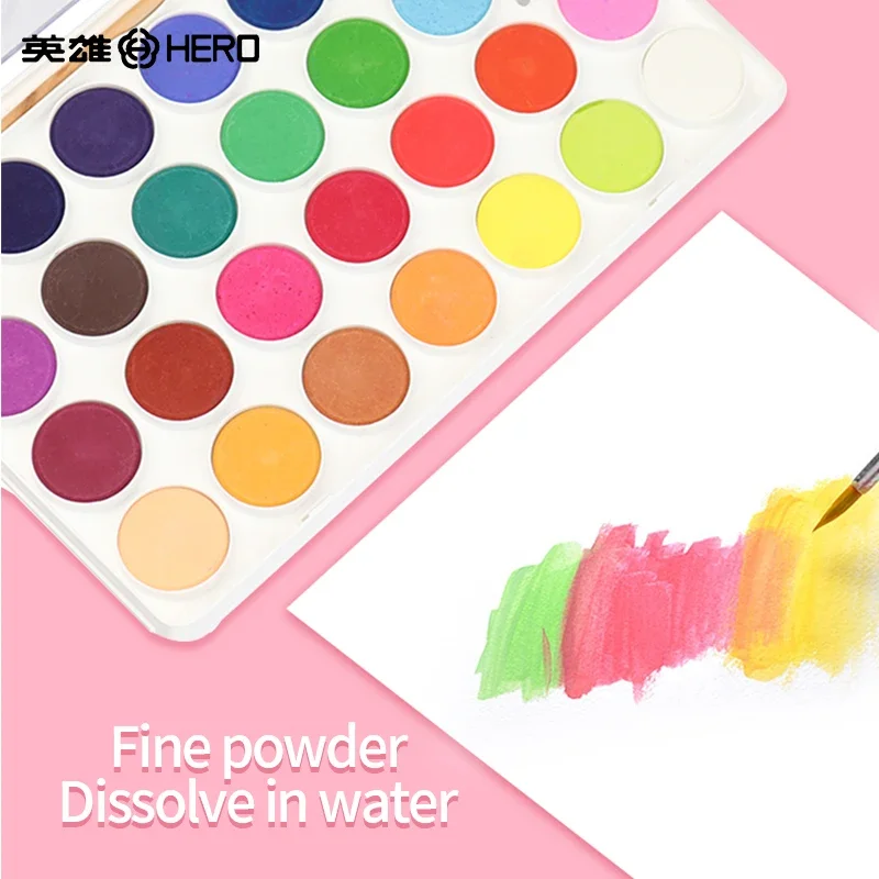 히어로 솔리드 수채화 페인트, 물 분말, 휴대용 수채화 페인트 세트, 그림 용품 브러시 펜 포함, 12 색, 16/28 색