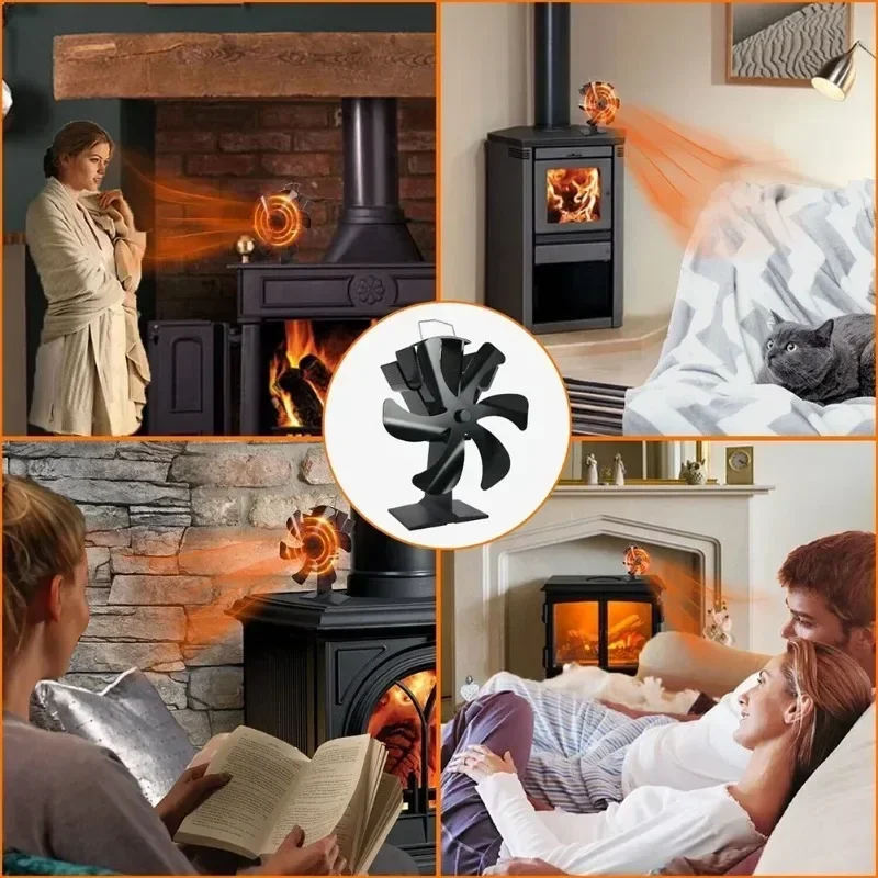 Standing 6-Blade Furnace Fan Thermal Fireplace Fan No Electricity Wireless Low-Noise Wood Burner Aluminum Alloy Ecological
