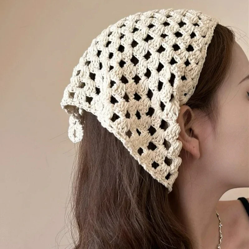 Lace Hollow Out Triangle Hair Scarf Headband Women Girls Cotton Knitted Flower Headbands Summer Travel Literary Photo Headwear