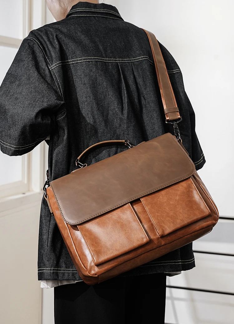 

Men's Bag Retro Leather Business Briefcase Bags Famous Designer's Shoulder Bag Luxury Leather Brand File Bag Satchels In Large
