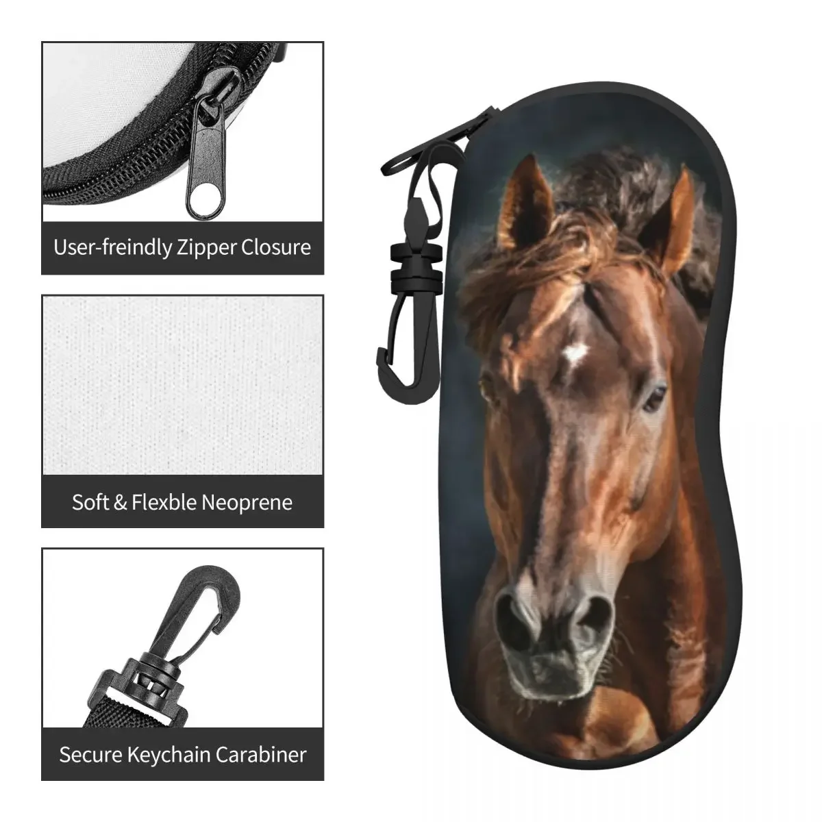 Glasses Case Eyewear Case Cover Protective for Men Women Sunglasses Red Horse With Long Mane Portrait Eyeglasses Glasses Box