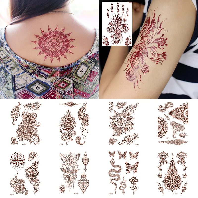 

Waterproof Temporary Tattoo Sticker Chest Lace Henna Mandala Flash Tattoos Wolf Diamond Flower Body Art Arm Fake Tatoo Women Men