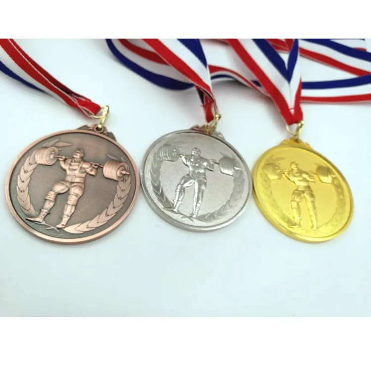 Fitness and Fitness Bodybuilding and weightlifting Medals Gold Color Medal and Silver Color Medal and Branze Color Medal Print f