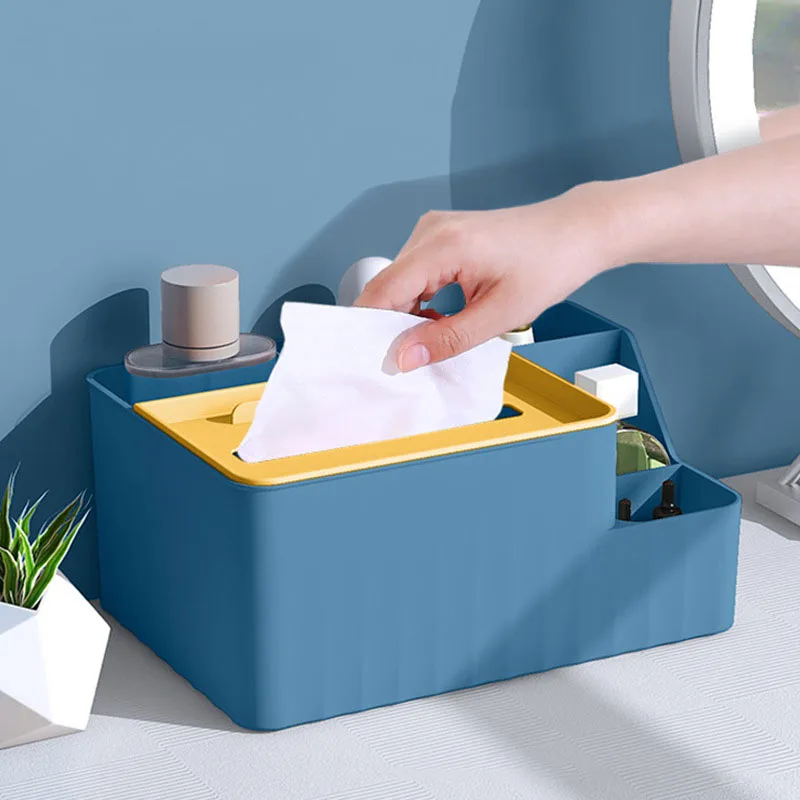 6-Section Desk Organizer - Multifunctional Tissue Box With Remote Holder Plastic Storage For Living Room Kitchen & Office - 4