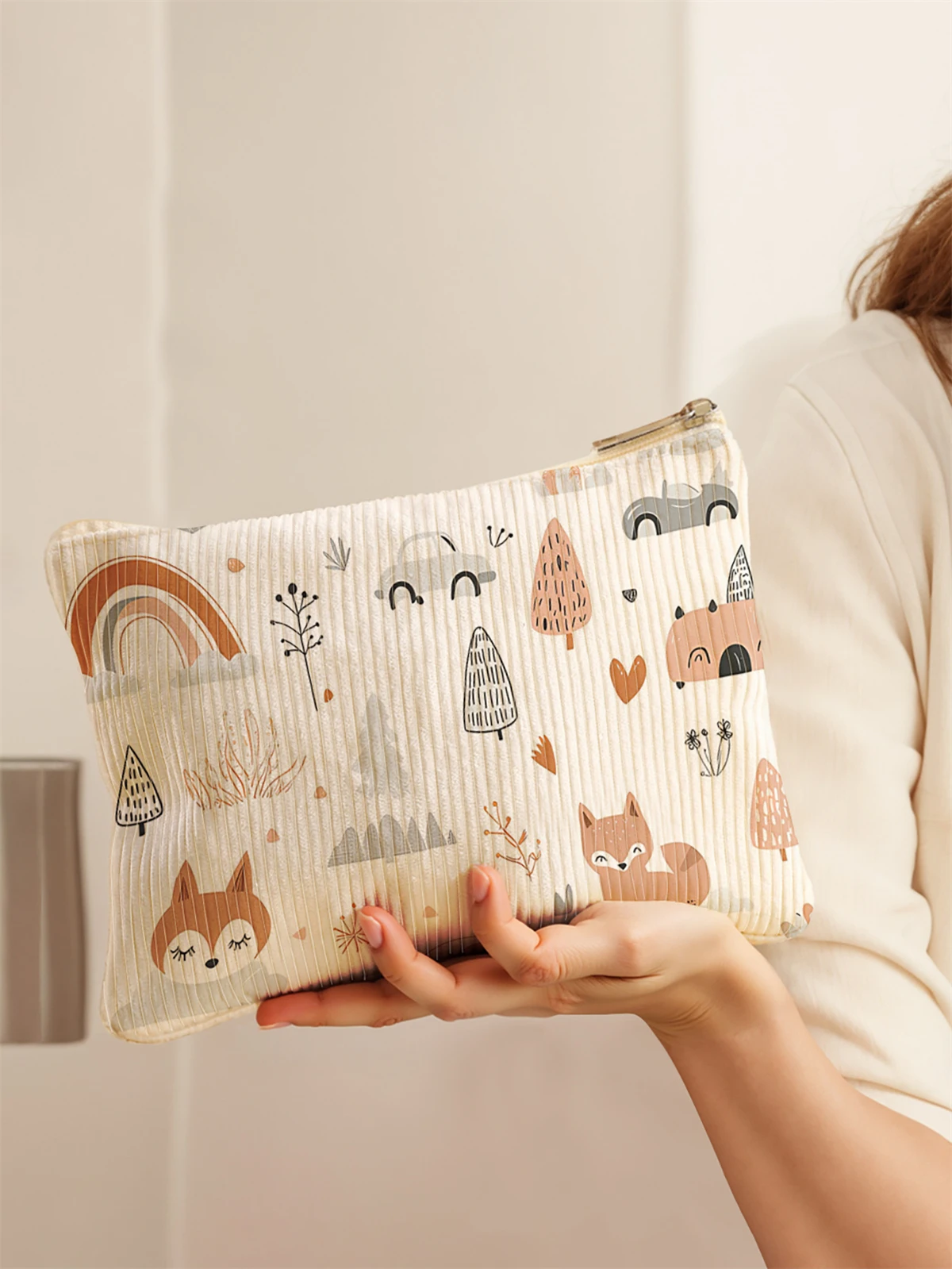 Corduroy Travel Cosmetic Bag Portable Makeup Storage Bag Purses Women Large Capacity Zipper Make Up Organizer Storage Clutch