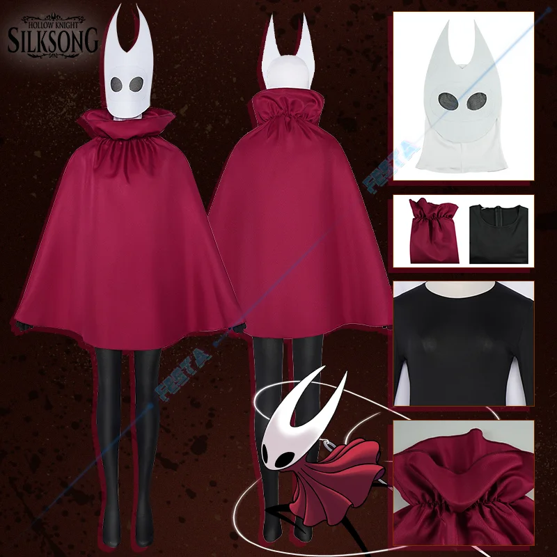 Costume Cosplay Hollow Silksong – Mantello Rosso Con Maschera, Taglia Unica In Poliestere, Ideale Per Halloween, Fiere E Feste A Tema