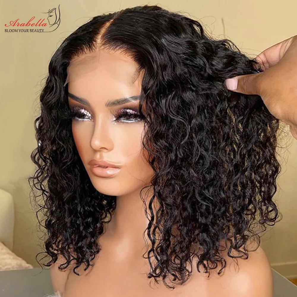 Water Wave Bob Wig Peruvian Human Hair Wigs For Women 13x5x2 Transparent Lace Front Wig Pre Plucked T Part Lace Bob