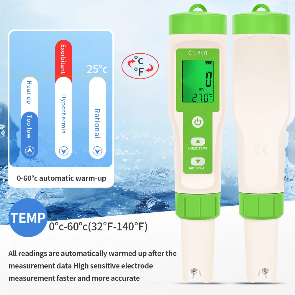 S5e309a0f165a42cba66f84ff9bda56f02 5 in 1 Chlorine Meter Pen Water Quality Detector PH, H2, ORP TEMP CL2 Tester Multi-function Spa Swimming Pool Chlorine Monitor Mallzona