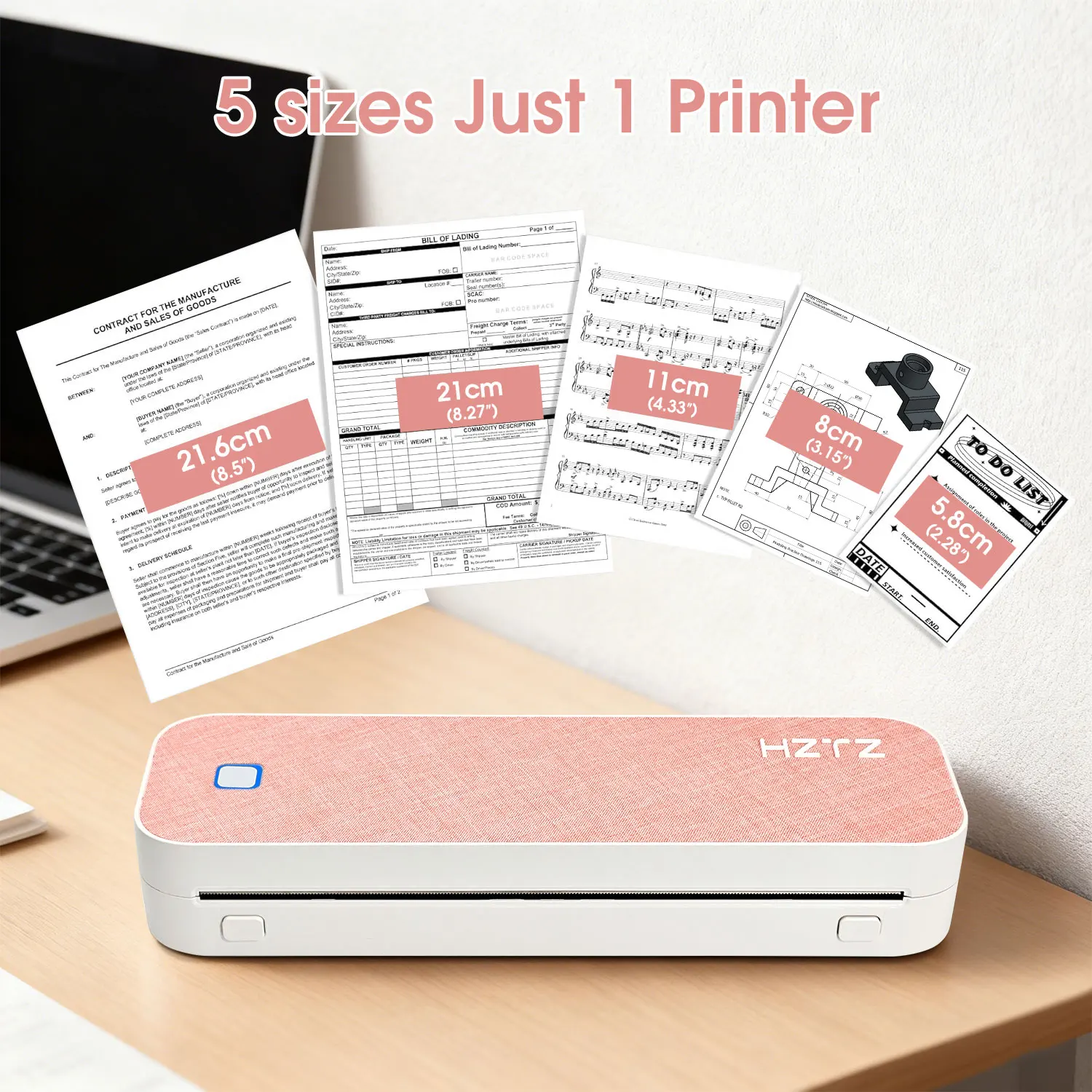 컴팩트 A4 감열 프린터: 무선 모바일 프린팅, 652g 경량, 휴대폰/PC 연결 가능, 업무, 여행 및 학습에 적합