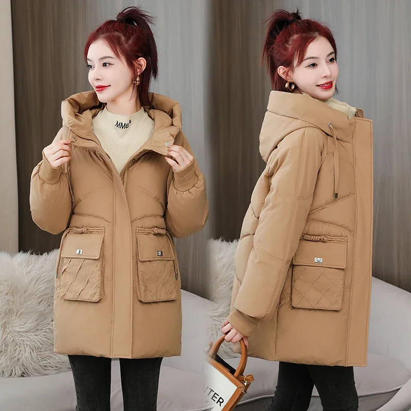 

Женское пальто с хлопковой подкладкой, зимняя ветрозащитная теплая куртка, стильные тонкие короткие пальто, женская утепленная парка с капюшоном