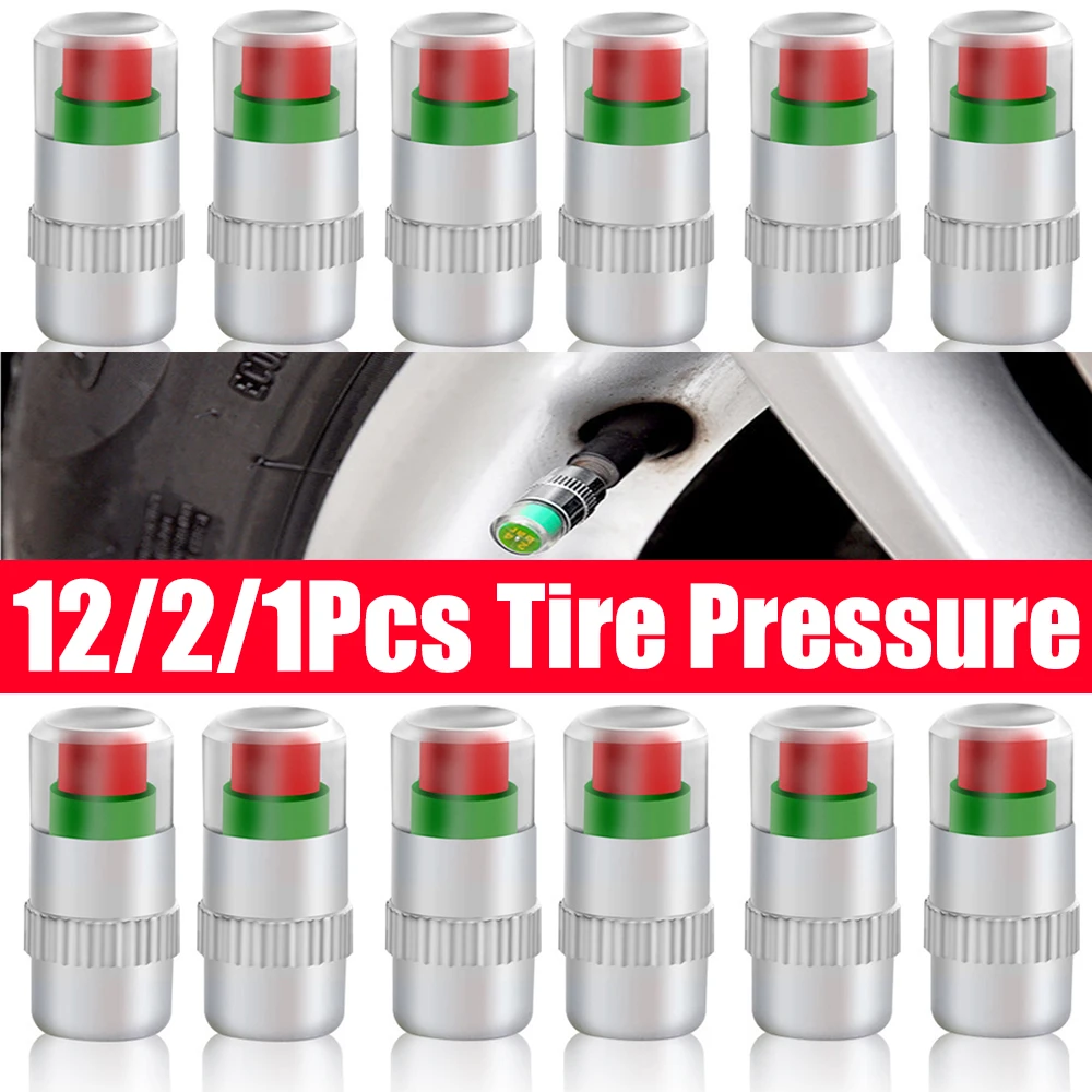 12/2/1PcsTire Pressure Indicator Cap Tire Monitor Pressure Gauge Valve