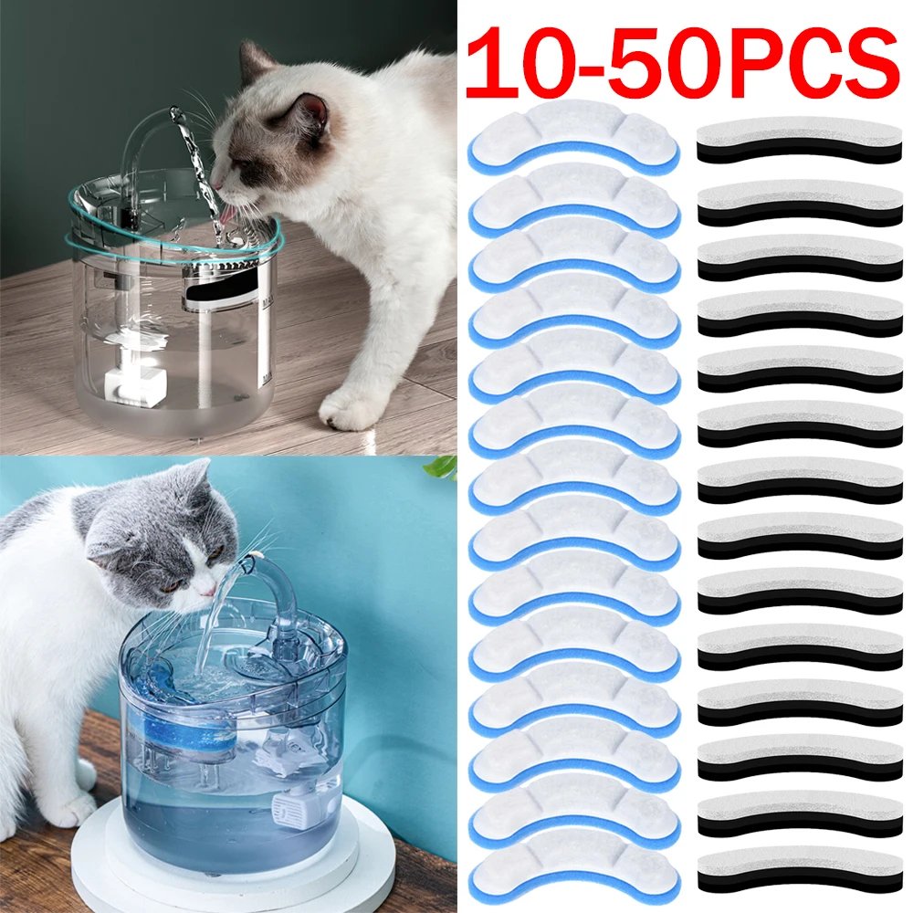 10-50pcs Filtres de remplacement pour fontaine à eau pour chat WF050/WF060  Filtre à charbon actif pour animal de compagnie Accessoires pour abreuvoir