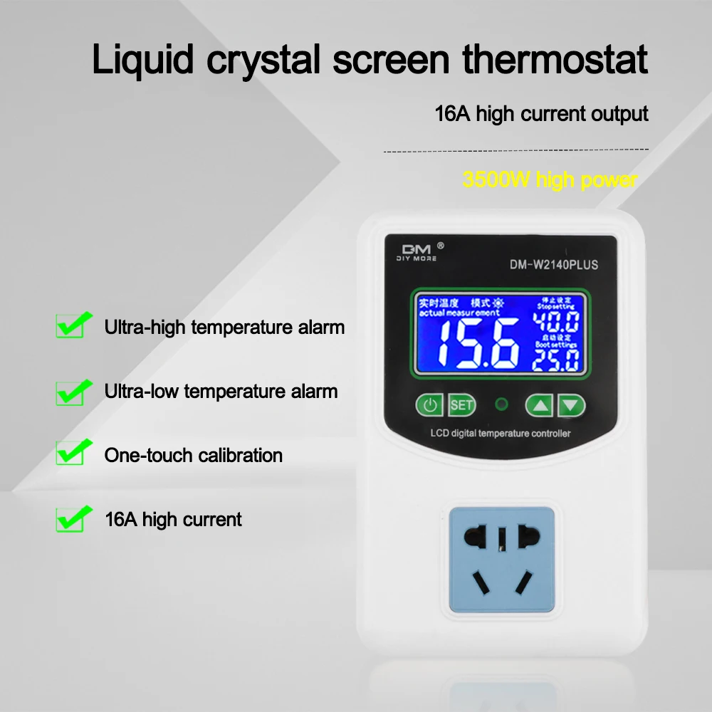 

3500W 16A Digital Plug in Temperature Controller Intelligent High Accuracy Heating Cooling NTC Sensor AC110-220V LCD Thermostat