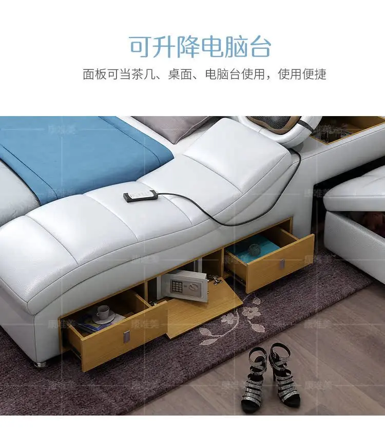 European King Double Bed Wood Queen Headrest Multifunctional Double Bed Twin Smart Luzko Wielofunkcyjne Furniture For Bedroom