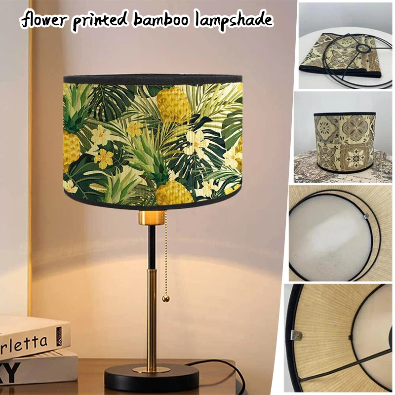 Description Picture 3 of itemJapanese Style Retro Lampshade Bamboo Light Cover Flower Print Bar Cafe Homestay Decor Chandelier Wall Lamp Lampshade Bamboo Art