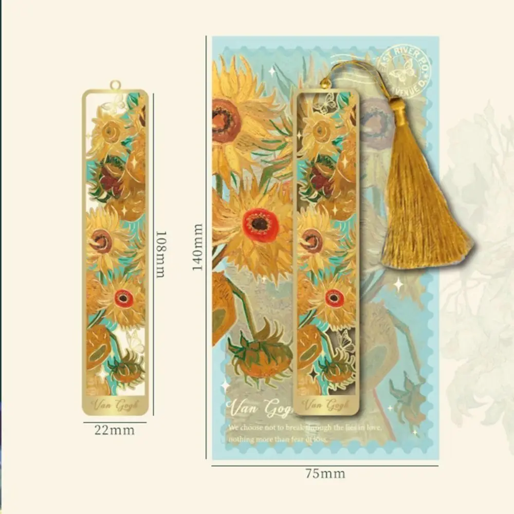 Creative Oil Painting Metal Bookmark Student Gift Ruler Reading Book Clip Tassel Pendant School Office Supplies Pagination Mark
