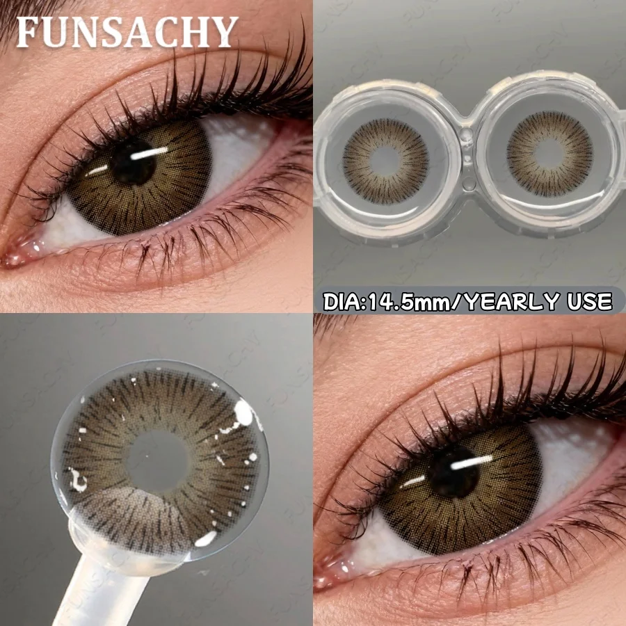 Colored Natural Brown Eye Contacts - Gray Fashion Korean Lens for Big Eyes, Cosmetic Yearly Lenses (1 Pair)