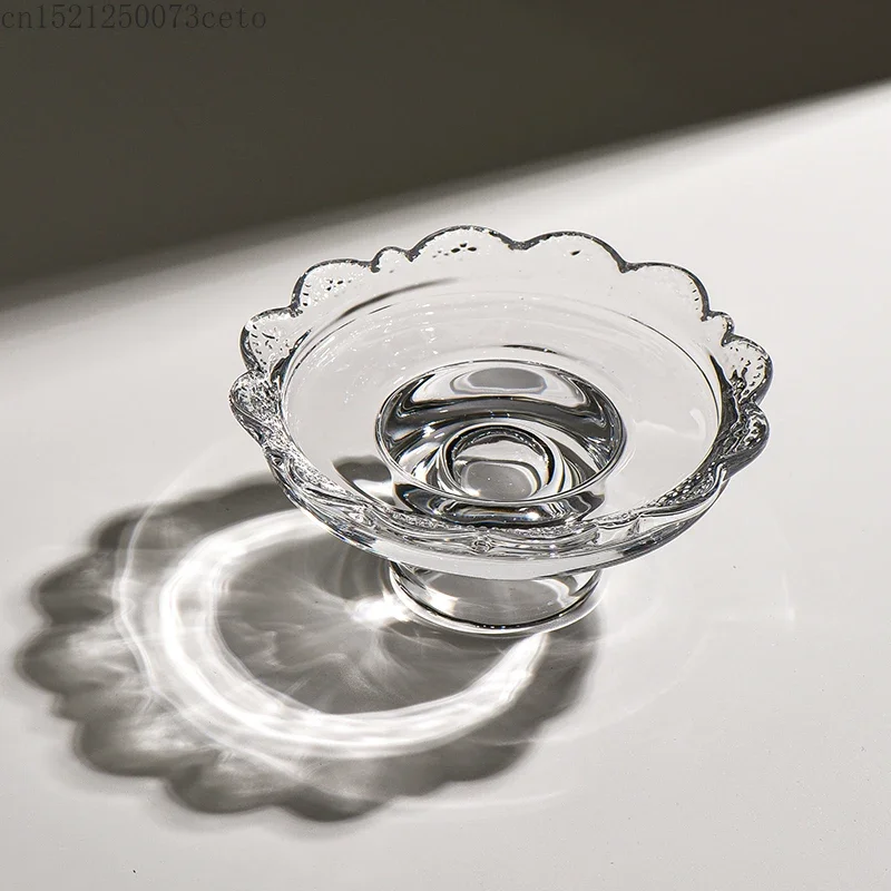 Japanese style high footed glass lace plate, small cake dessert plate, jewelry ring storage tray, aromatherapy candle tray 3
