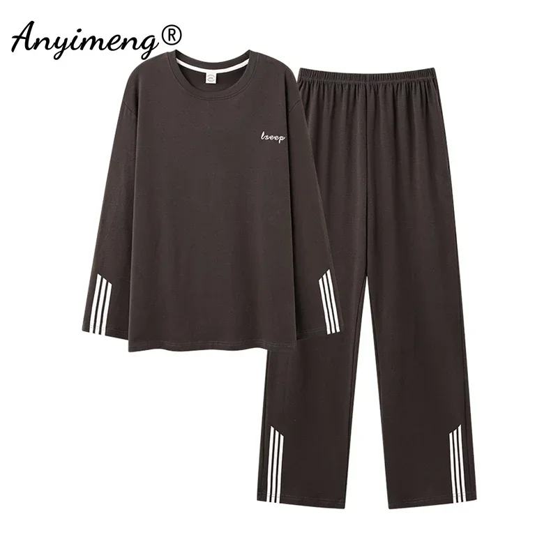 Men Cotton Pajamas Long Sleeves Long Pants Plus Size L-3XL Autumn Winter