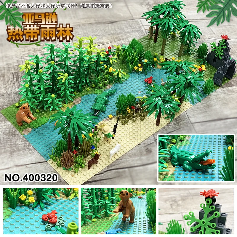 

MOC Rain Forest River Blocks Tropical Rainforests Animal plant forest scene Baseplates Building Block Bricks Toys