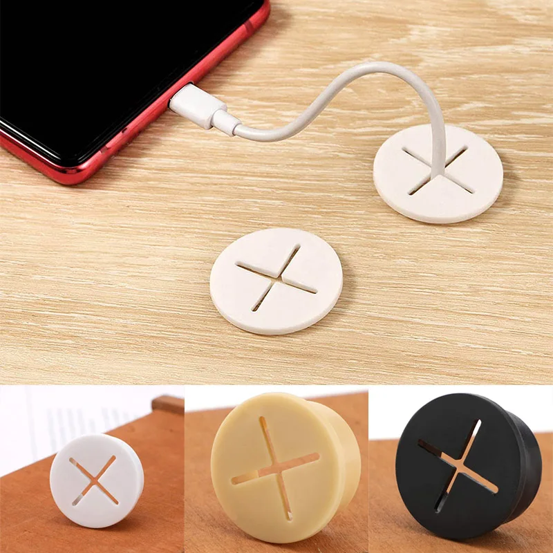 Desk Cord Grommet Flexible Silicone Cable Wire Hole Covers Round Wire Organizer Cable Pass Through For Office Computer Table