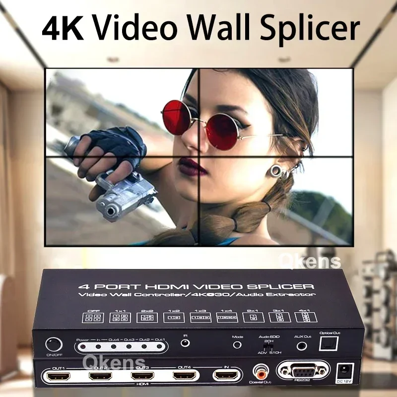 4K 2x2 비디오 월 컨트롤러 멀티 스크린 스플라이싱 프로세서 2 3 4 TV 스플라이서 박스 4포트 HDMI 비디오 스플라이서 오디오 추출기 포함