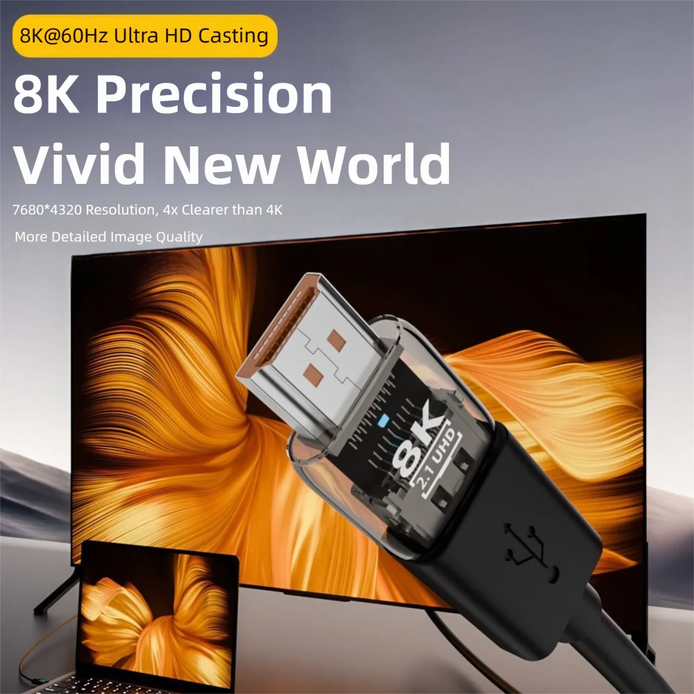 High Quality 8K 60HZ HDTV Male to Female Adapter Transparent Indicator Light UHD2.1 Extender ABS Mini Connector TV Box Monitor