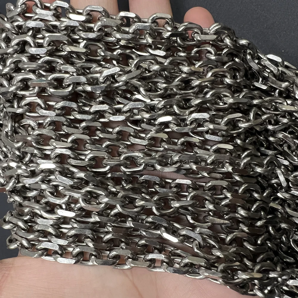 Ultra Light 7mm TA1 Pure Titanium Angle Chain Necklace for Men Wome Anti Allergic Skin Friendly Link Cool Hip Hop Chain Necklace